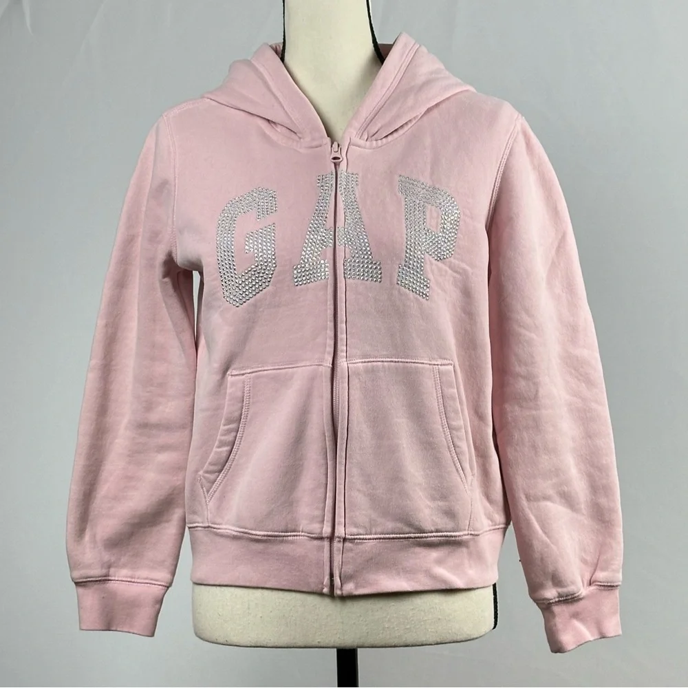 GAP zip front logo hoodie - pink with silver logo - size XXL